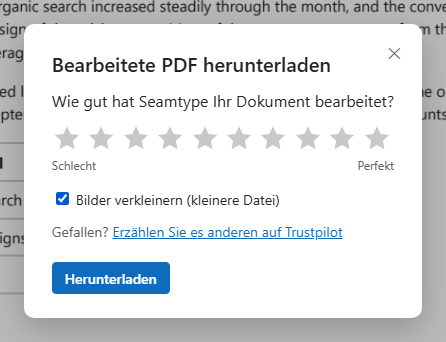 Das Download-Fenster mit angekreuztem Bilder verkleinern