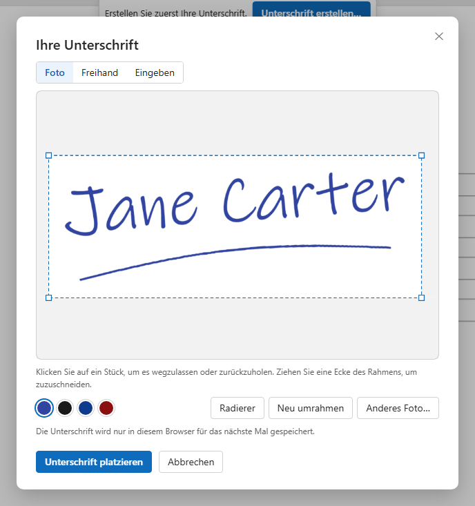 Die vom Papier gelöste Unterschrift, mit Radierer, Zuschnitt und Farben