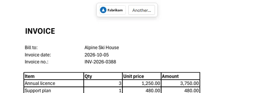 A box is dragged at the top right of the invoice and the logo appears in it