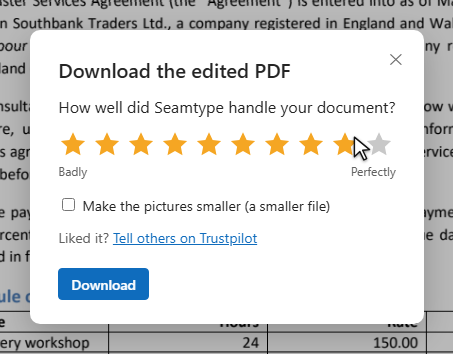 The download window: ten stars to rate the result and the Download button