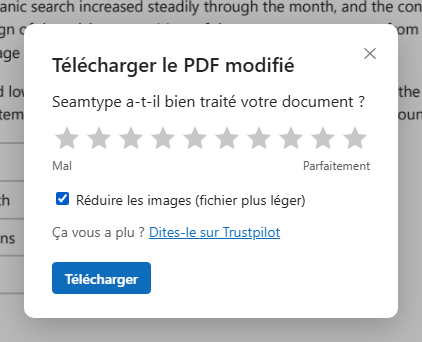 La fenêtre de téléchargement avec Réduire les images coché