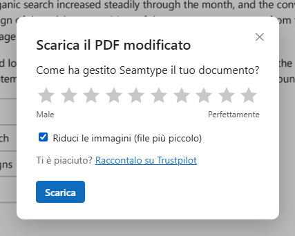 La finestra di download con Riduci le immagini spuntato