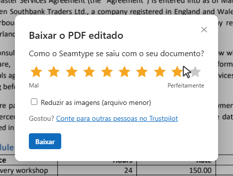 A janela de download: dez estrelas para avaliar o resultado e o botão Baixar
