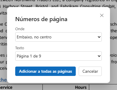A janela Números de página: onde e qual texto